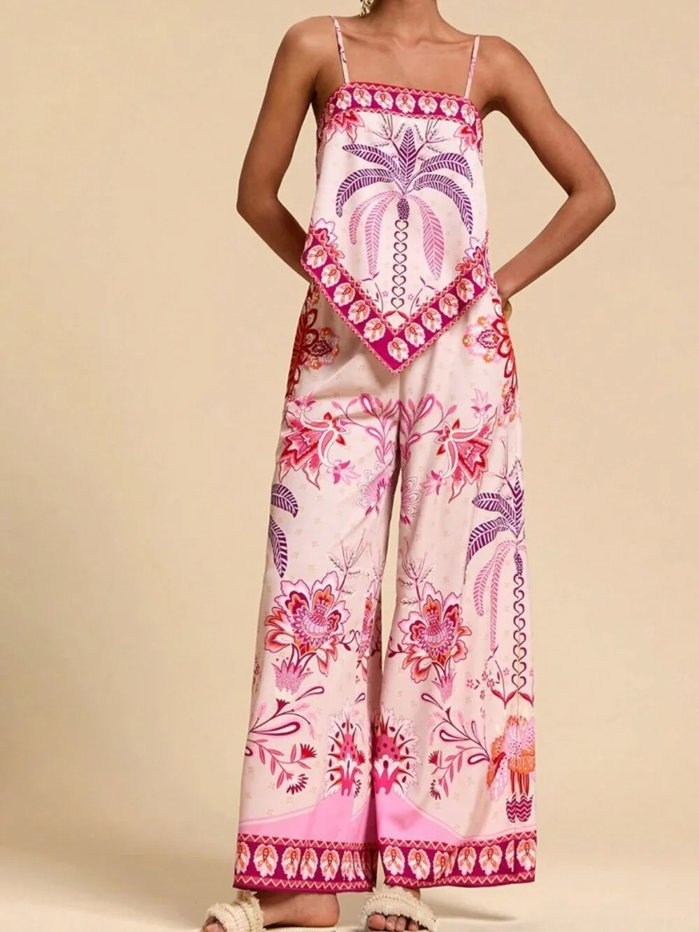 Pink Boho Women's Printed Cami & Pants Set